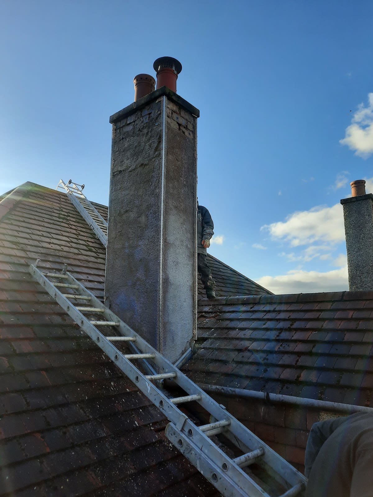 Chimney repair with ladder access