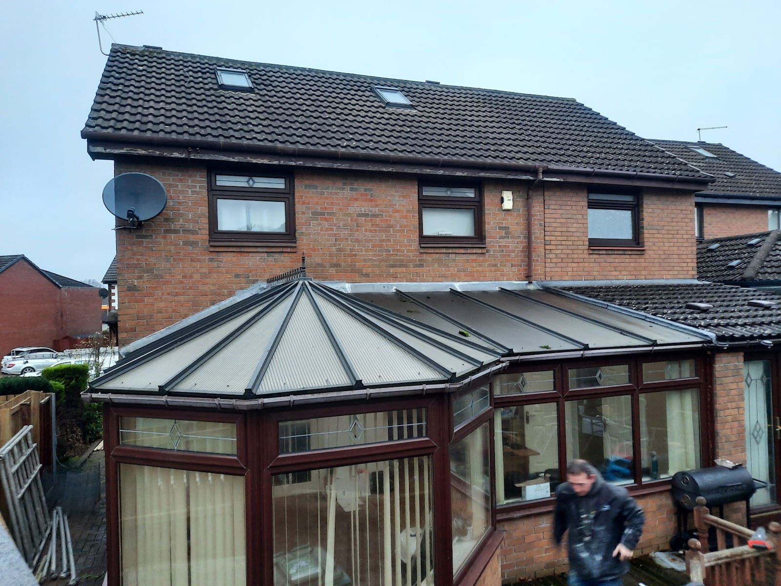 Old glass conservatory roof before a solid roof conversion