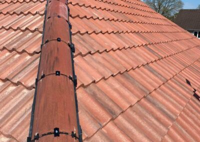 Ridge tiles on a clay tiled roof