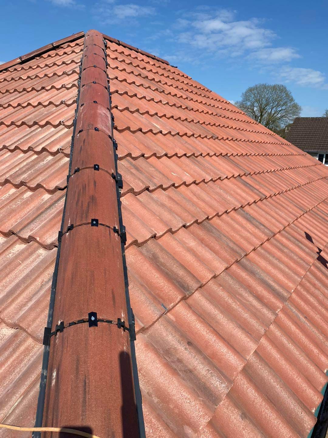 Ridge tiles on a clay tiled roof