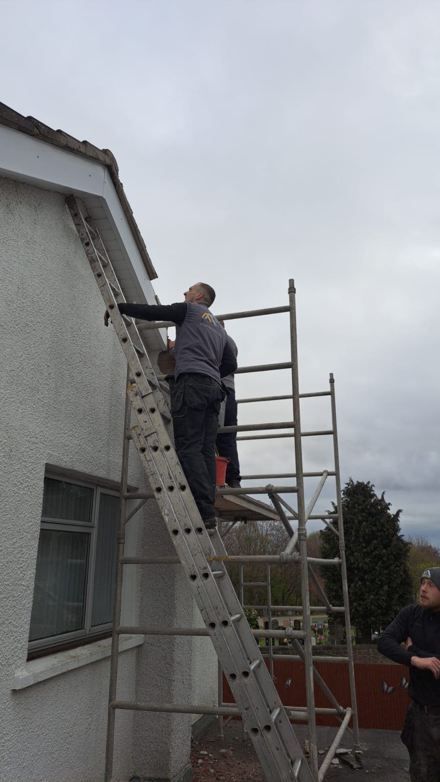 Roofline and guttering work from a ladder