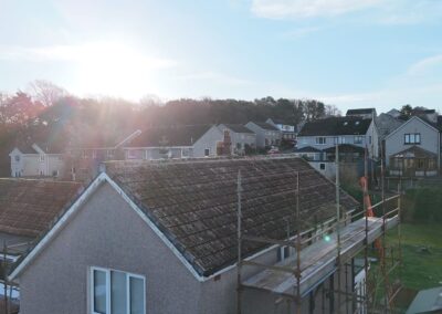 Moss-covered tiled roof before moss removal